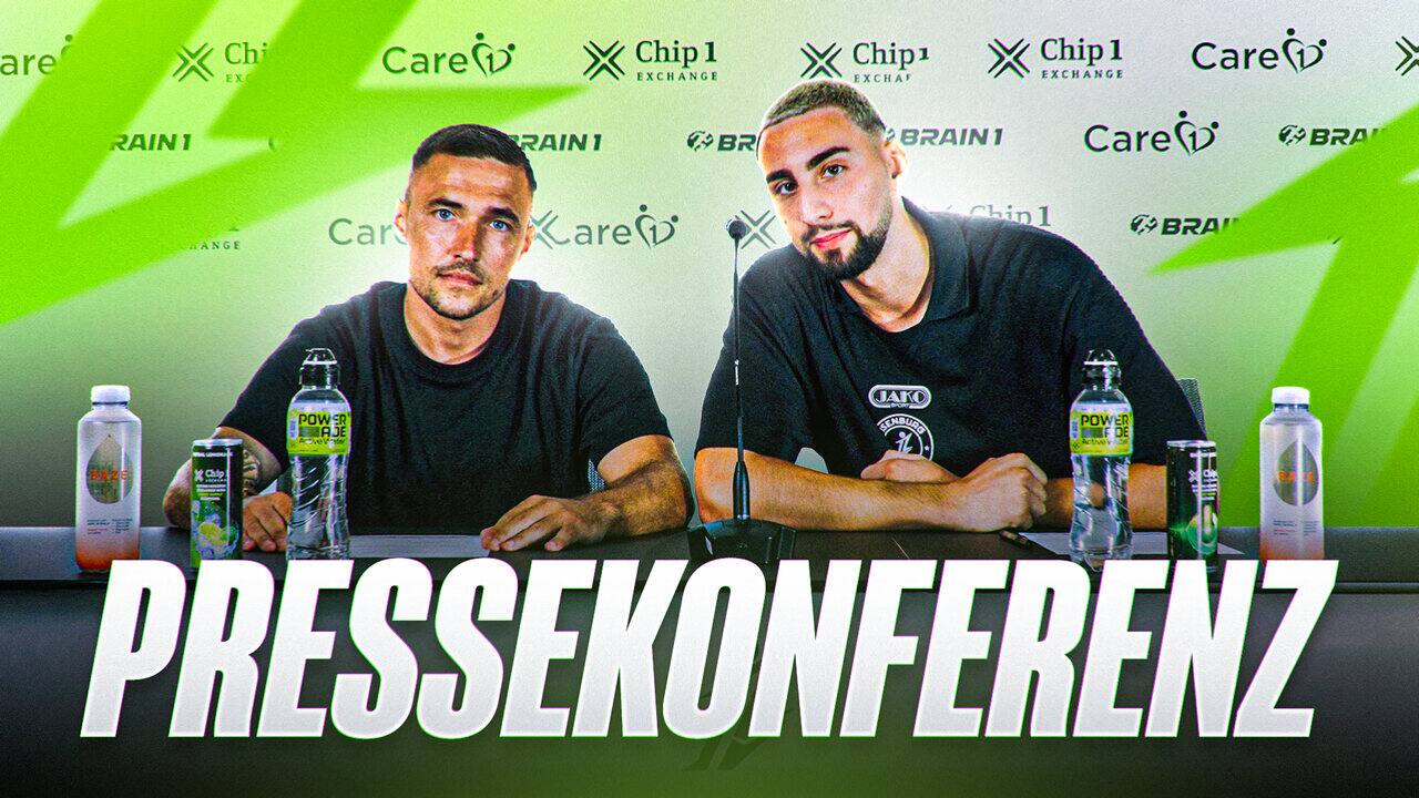 Pressekonferenz von SV Neu-Isenburg 1 United: Orkan Ziya und Spielertrainer Dejan Alempic vor der Sponsorenwand